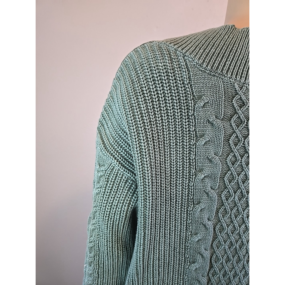 Aerie Women's Green Cable Knit V-Neck Slouchy Long Sleeve Sweater Size Small - Picture 5 of 9